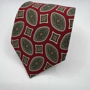 Yacoubian Men's Necktie-58"-Fumagalli's Red/Green Geometric-Silk-read desc!